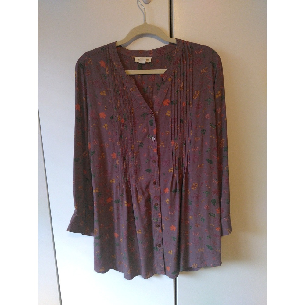 Coldwater Creek Pintuck Button Front Leaf Pattern Tunic Top Womens Size 1x